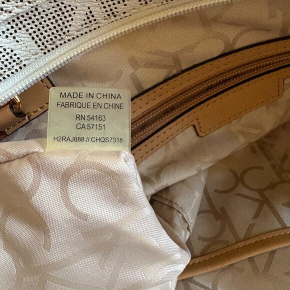 Calvin Klein CK Large Designer Purse Chain Tote White Tan Logo Monogram Hayden L - Picture 9 of 12
